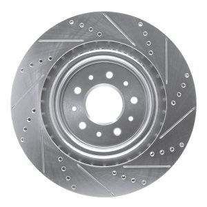 Jaguar XJR Brake Rotor (1) - Front Left - R1 Concepts - Drilled & Slotted - Silver - `00-`06